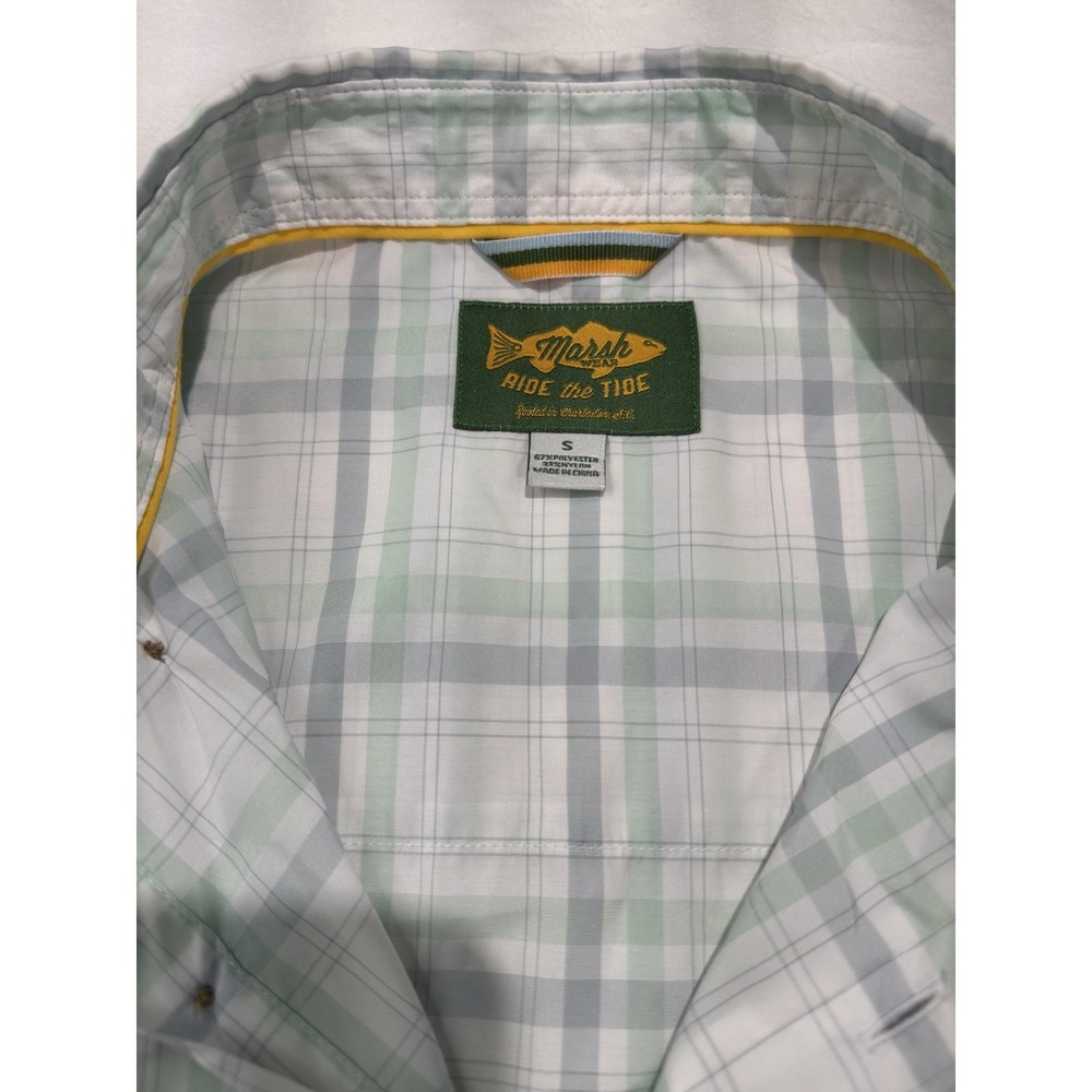 Marsh Shirt Mens Small Green Plaid Short Sleeve Button Front Stretch Fishing - Picture 2 of 7